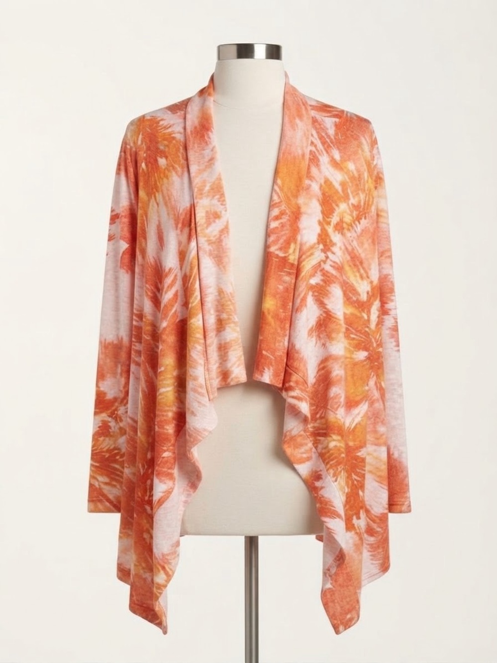 Orange Tie-Dye Draped Open Front Cardigan